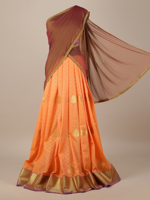 

Pothys Brown & Peach-Coloured Poly Chiffon Woven Design Lehenga Saree