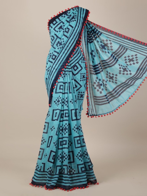 

Pothys Blue Printed Linen Blend Saree