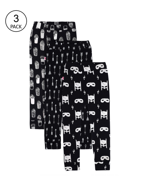 

First Kick Girls Pack Of 3 Black & White Printed Ankle Length Leggings
