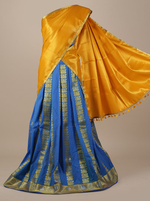 

Pothys Yellow & Blue Tissue Woven Design Half Saree