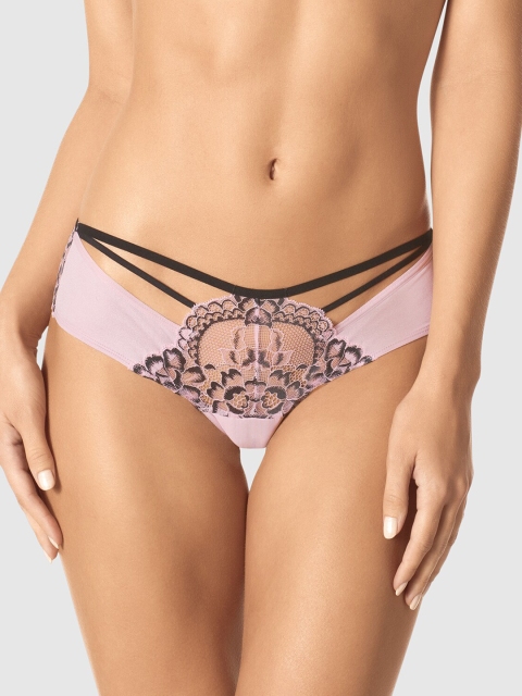 

La Senza Women Mauve & Black Self Design Lace Thongs 11136125-27P2
