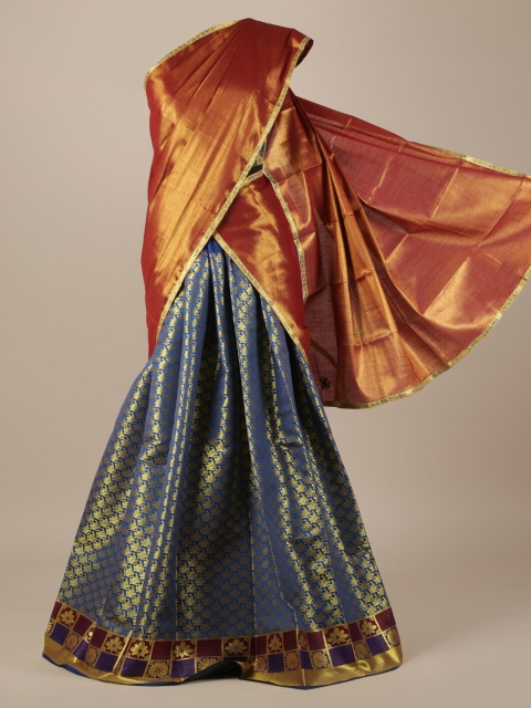 

Pothys Rust Brown & Blue Tissue Woven Design Half Saree