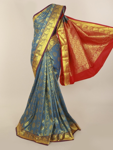 

Pothys Blue & Gold-Coloured Pure Silk Woven Design Kanjeevaram Saree