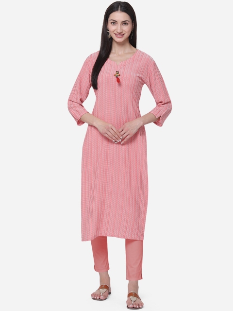 

Kvsfab Women Pink Checked Straight Kurta