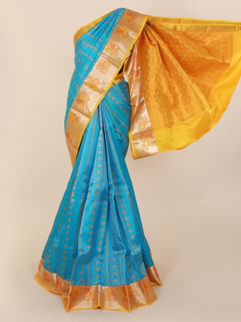 

Pothys Blue & Yellow Pure Silk Woven Design Kanjeevaram Saree