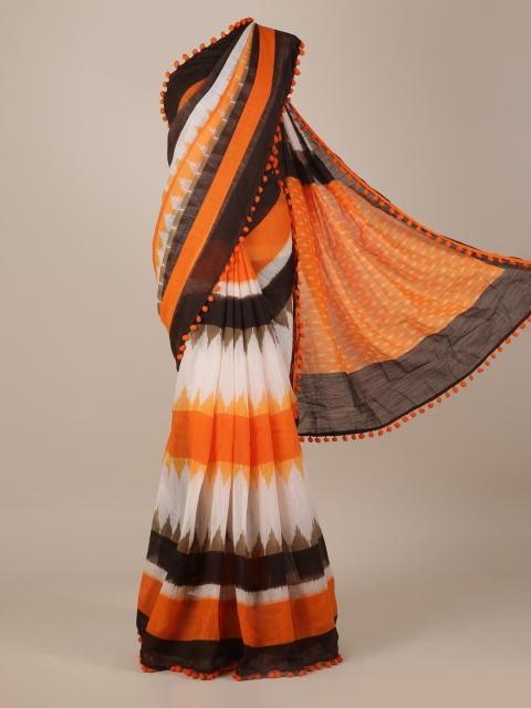 

Pothys White & Orange Printed Saree