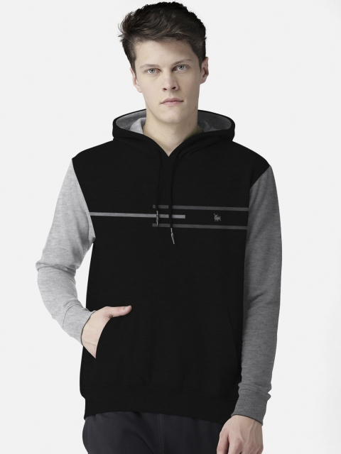 BULLMER Men Black Solid Hooded Sweatshirt