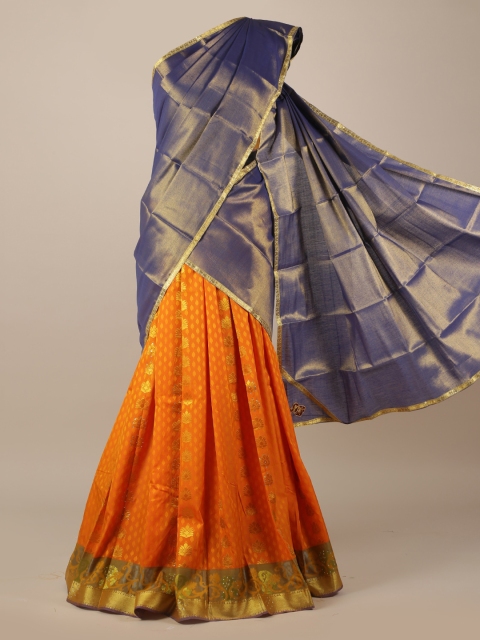 

Pothys Blue & Orange Tissue Woven Design Saree