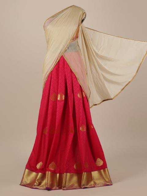 

Pothys Off-White & Red Poly Chiffon Solid Saree