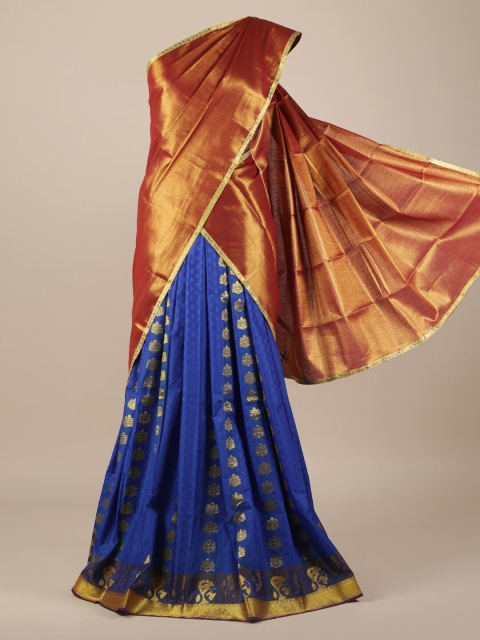 

Pothys Rust Brown & Blue Tissue Woven Design Half Saree