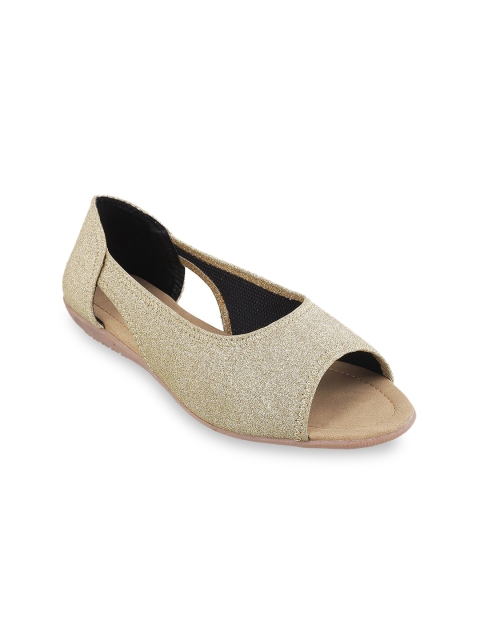 

WALKWAY Women Gold-Toned Solid Open Toe Flats