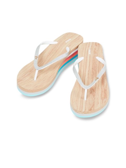 

max Women White & Brown Heeled Thong Flip-Flops