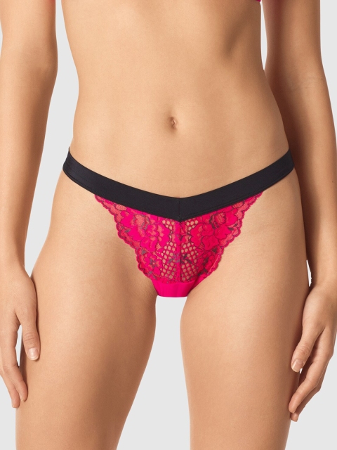 La Senza Women Pink & Black Self Design Bikini Briefs 11148923-08T3