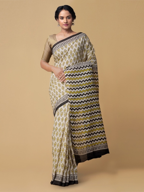 

Unnati Silks Cream-Coloured Printed Kota Saree