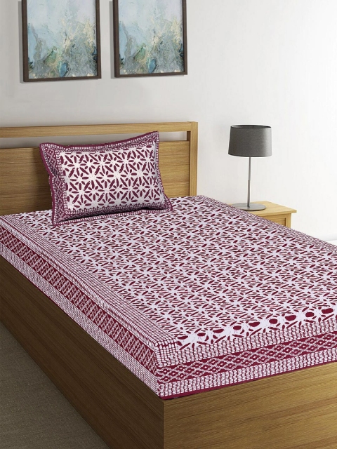 

Tistabene Pink & White Ethnic Motif Printed 180 TC Cotton Single Bedsheet With 1 Pillow Cover