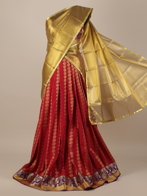 

Pothys Gold-Toned & Maroon Poly Chiffon Solid Saree