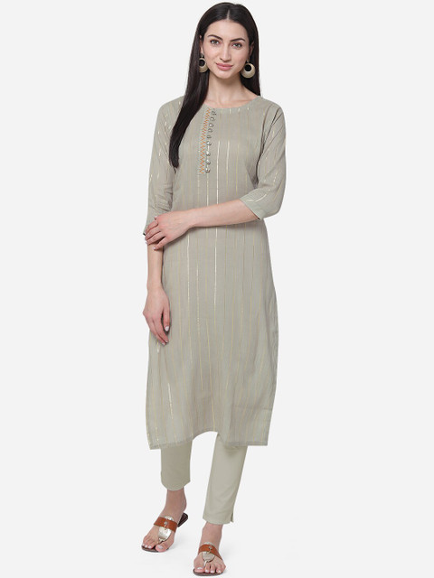 

Kvsfab Women Olive Green Solid Straight Kurta