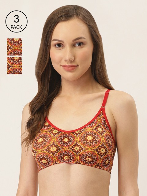

Inner Sense Pack Of 3 Red & Brown Solid Organic Antimicrobial Full Coverage Non-wired Boho Sustainable Bralette ISB083