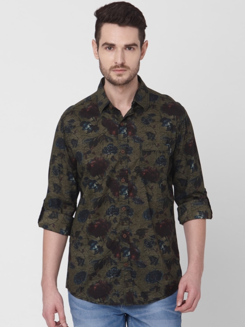 

Mufti Men Olive Green & Black Slim Fit Printed Casual Shirt
