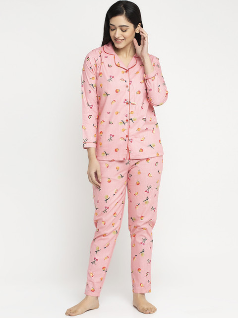 

MAXENCE Women Pink & Orange Printed Night Suit