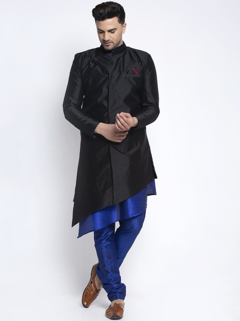

Benstoke Men Black & Navy Blue Self Design Sherwani Set