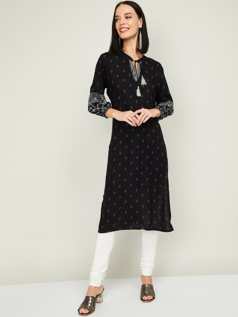 

Melange by Lifestyle Women Black Woven Design Straight Kurta