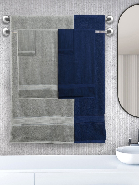 

SWHF Unisex Set Of 6 Solid 550 GSM Towel Set, Blue