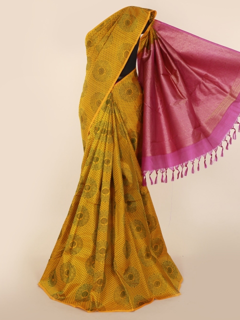 

Pothys Mustard Pure Silk Printed Kanjeevaram Saree