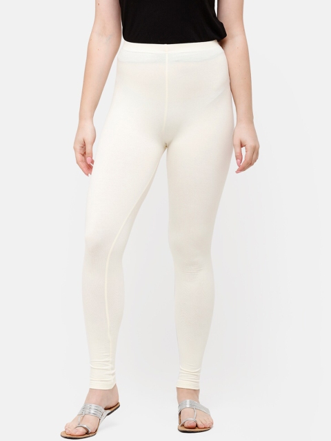 

De Moza Women Off-White Solid Ankle-Length Leggings