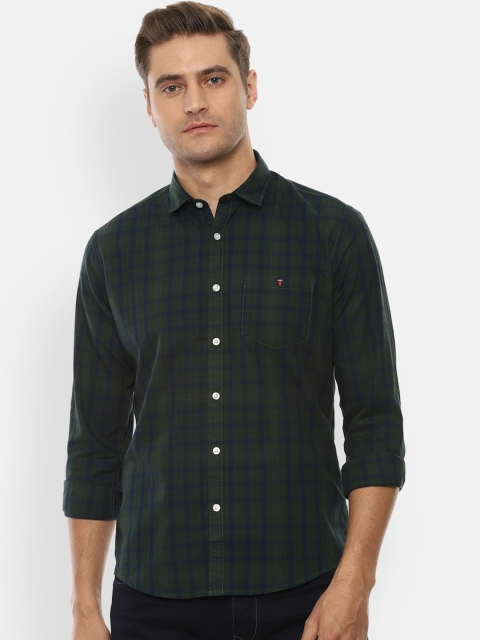 Louis Philippe Jeans Men Green Slim Fit Checked Casual Shirt