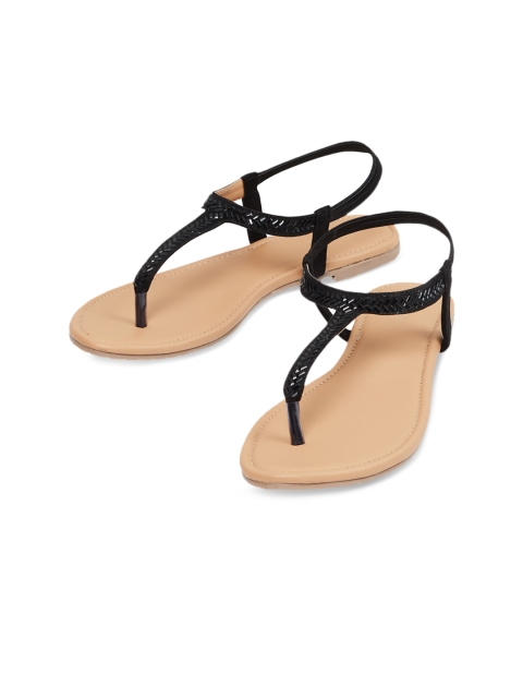 

max Women Black Solid T-Strap Flats