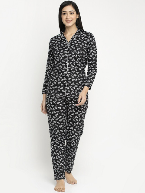 

MAXENCE Women Black & White Printed Night Suit LNW-BLK-024