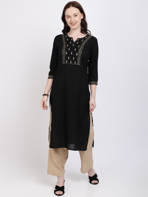 Vedic Women Black Embroidered Straight Kurta