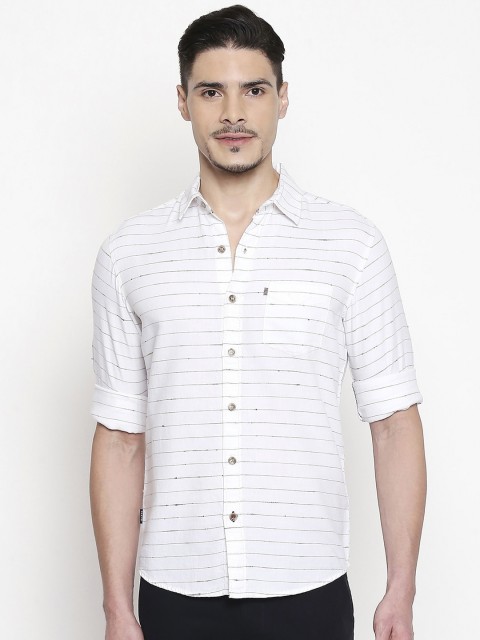 

Mufti Men Off-White & Black Slim Fit Striped Casual Shirt