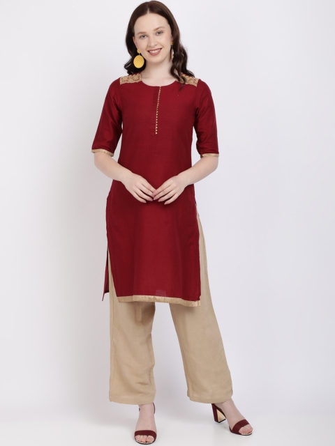

Vedic Women Maroon Solid Pathani Kurta