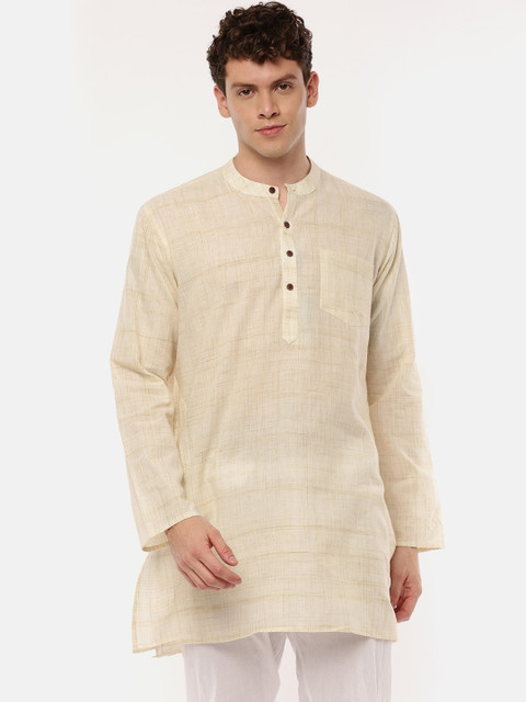 

RAMRAJ COTTON Men Cream-Coloured Solid Straight Kurta
