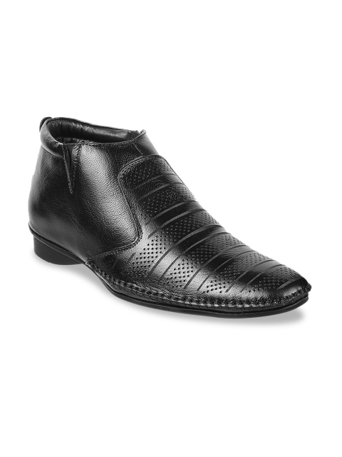 

WALKWAY Men Black Solid Leather Formal Boots