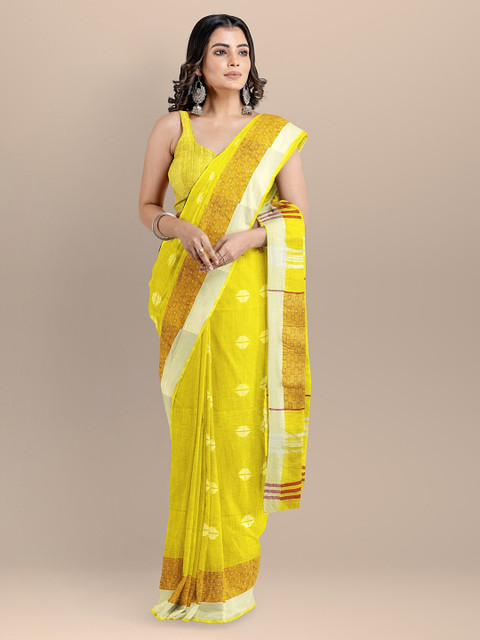 

BharatSthali Yellow Pure Cotton Woven Design Mangalagiri Handloom Sustainable Saree