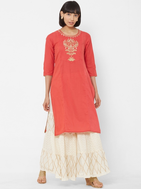 

Vedic Women Rust Embroidered A-Line Kurta