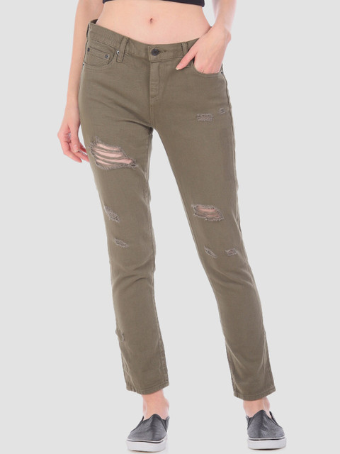 

GAP Women Brown Regular Fit Mid-Rise Highly Distressed Jeans