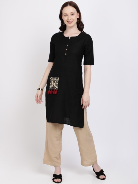 

Vedic Women Black Woven Design Pathani Kurta