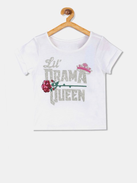 

The Childrens Place Girls White Printed Round Neck T-shirt