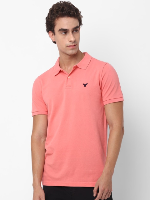 

AMERICAN EAGLE OUTFITTERS Men Pink Solid Polo Collar T-shirt