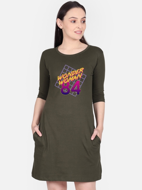 

Free Authority Wonder Woman Printed A-Line Olive Dress for Women