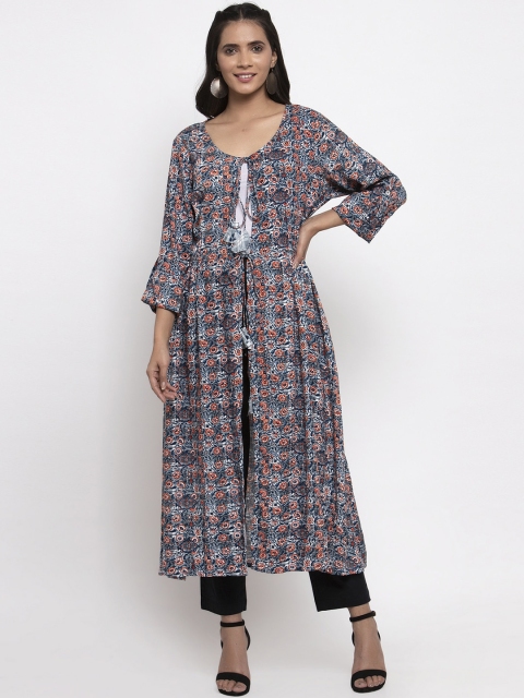 

Kiaasa Women Blue & Orange Printed Anarkali Kurta