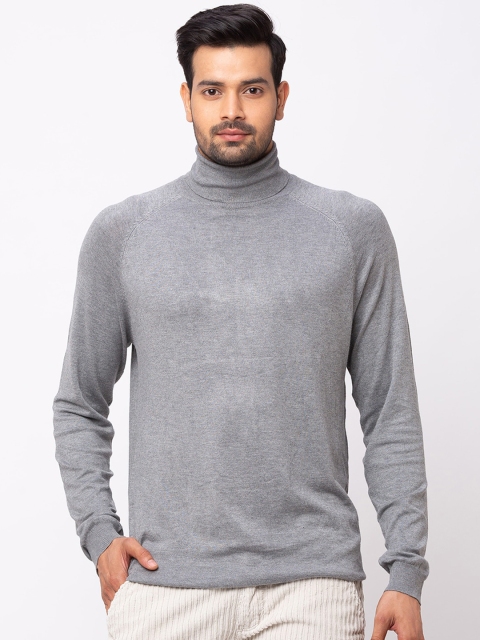 

mode de base Men Grey Solid High Neck T-shirt