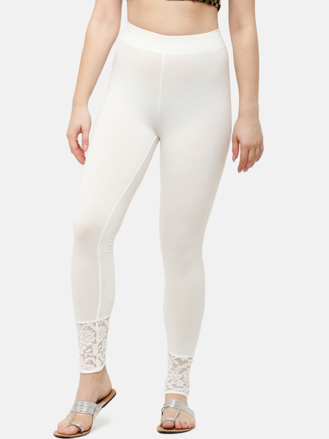

De Moza Women Off-White Solid Ankle-Length Leggings
