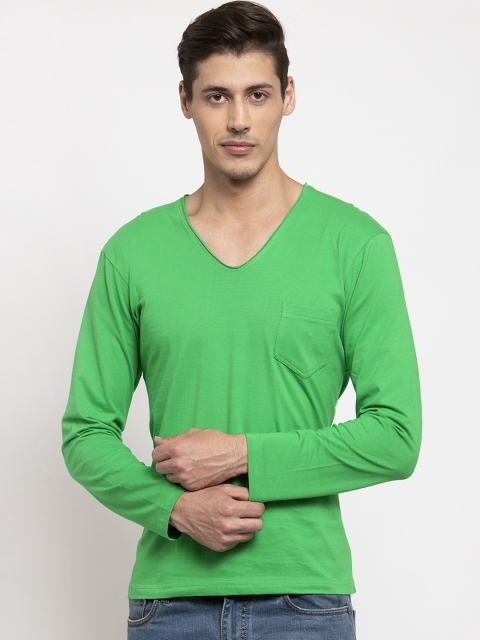 

Friskers Men Green Solid V-Neck T-shirt
