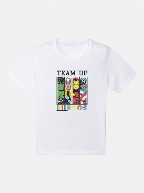 

Kids Ville Boys White Marvel Comics Printed Round Neck T-shirt