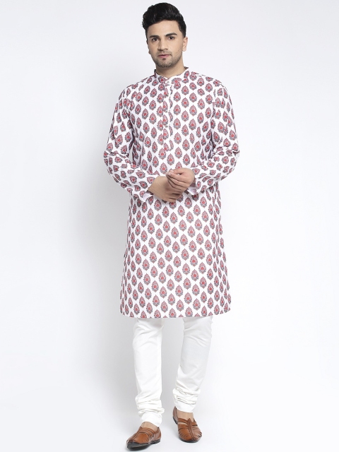 

Benstoke Men White Printed Kurta with Churidar